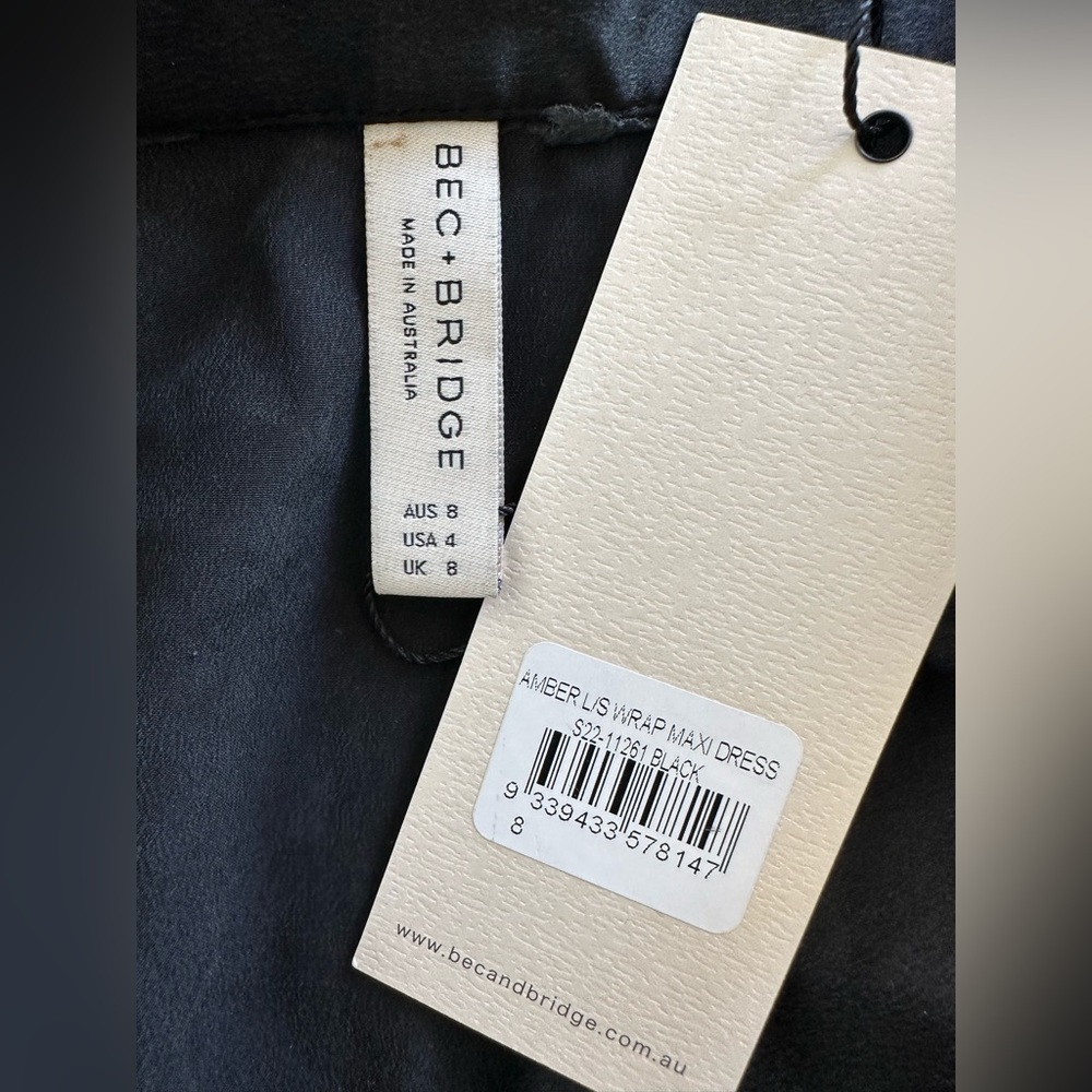NWT Bec + Bridge Amber Long Sleeve Wrap Maxi Dress size US 4 small Black silk - Picture 8 of 9